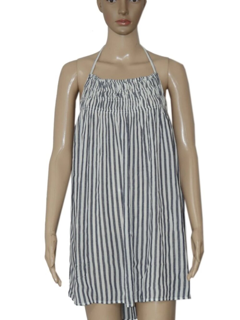 Free People Striped Printed Ruched Tie Halter Mini Dress M